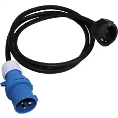 Overgangskabel CEE han - Schuko hun. 3 x 2,5 mm2.<br />
Godkjent for utend&oslash;rs bruk. Lengde 0,5 m.